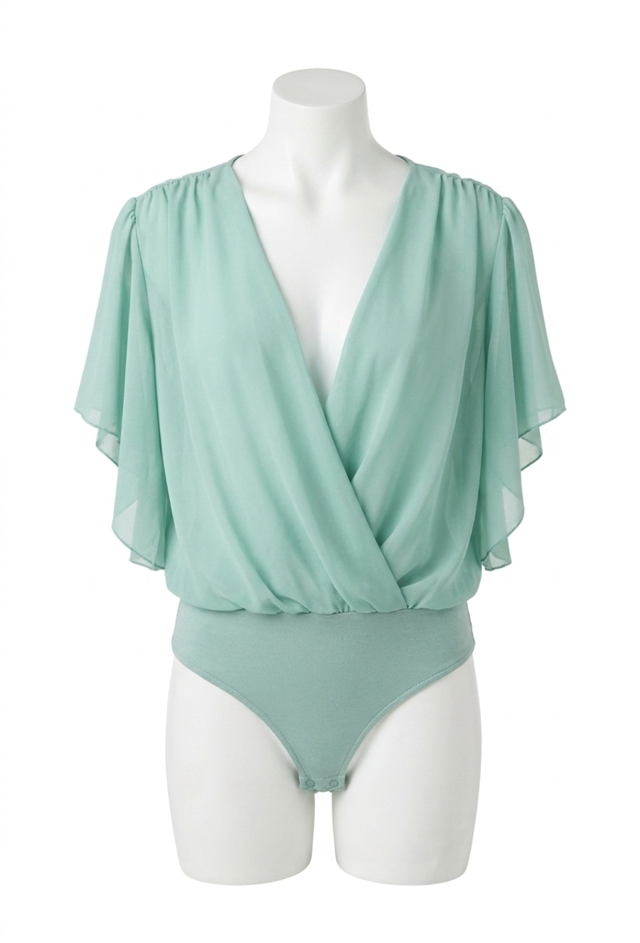 NEW VENTI6 women's crossover draped bodysuit in teal